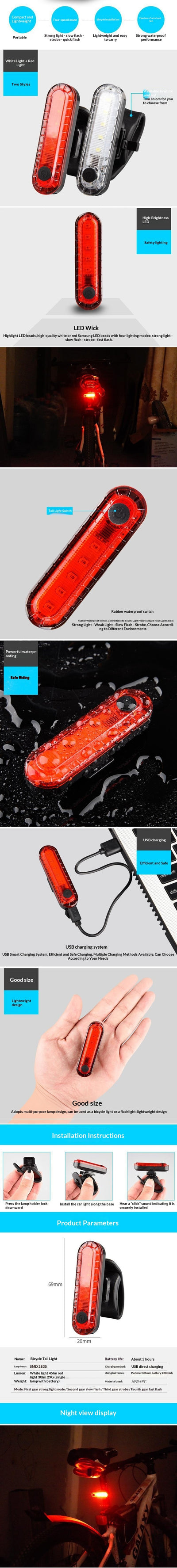 Luz Trasera de Bicicleta USB Recargable - Seguridad Nocturna para Ciclistas - Image 18