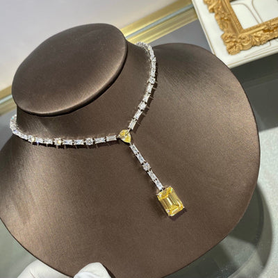 Collar de Plata 925 con Colgante Gota de Agua, Diamante Cuadrado y Borla de Diamante Amarillo - Image 6