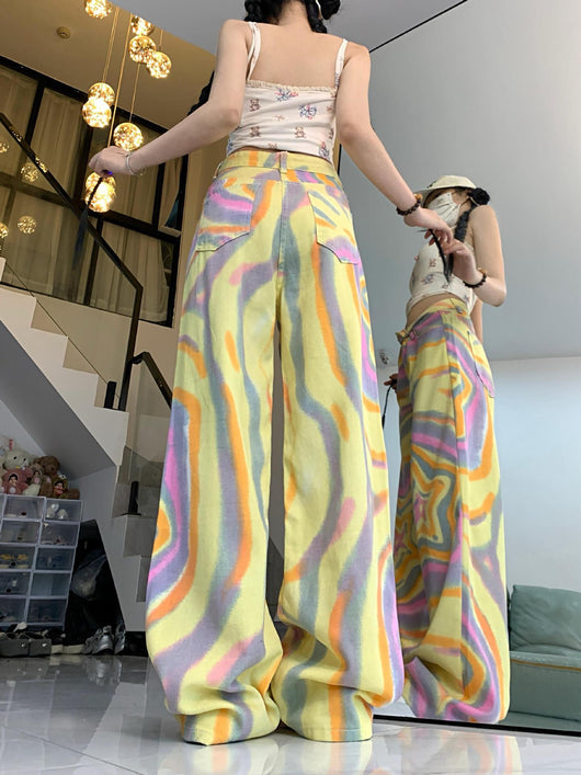 Pantalones Vaqueros Florados Anchos Cintura Alta XINGX - Image 11
