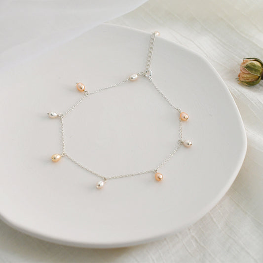 Pulsera de Tobillo Plata 925 con Perla de Agua Dulce - Diseño Hada Minimalista - Image 2