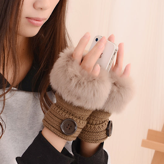 Guantes Tejidos Cálidos de Botones con Dedos Abiertos para Mujer - Image 22