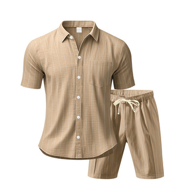 Conjunto de Dos Piezas: Camisa Jacquard a Rayas y Shorts para Playa - Image 13