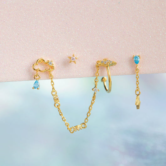 Aretes Colgantes de Oro Real con Zirconia y Clip para Cartílago - Image 5