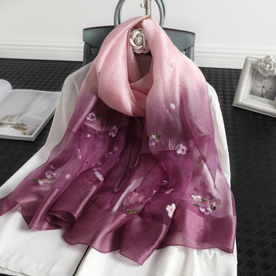 Pashmina de Seda y Lana con Bordado Degradado - Protección Solar - Image 9