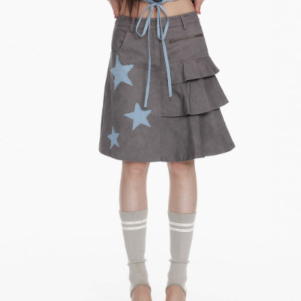 Falda Plisada de Patchwork Cuadros Burbuja y Estrellas para Mujer - Image 5