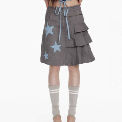 Falda Plisada de Patchwork Cuadros Burbuja y Estrellas para Mujer - Image 5
