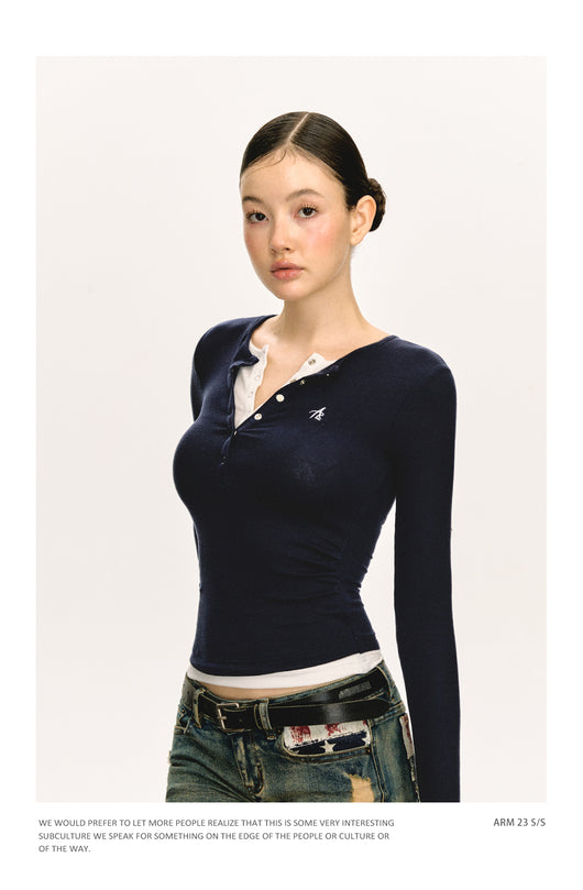 Camiseta Manga Larga Slim-fit con Cuello Falso Tejido Doble Capa - Image 17