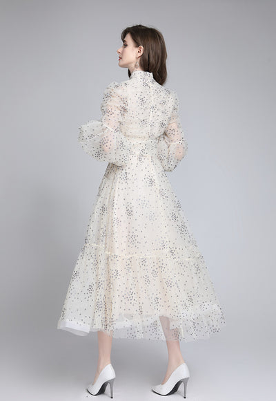 Vestido Slim Elegante con Estampado de Seda y Malla Brillante - Image 17
