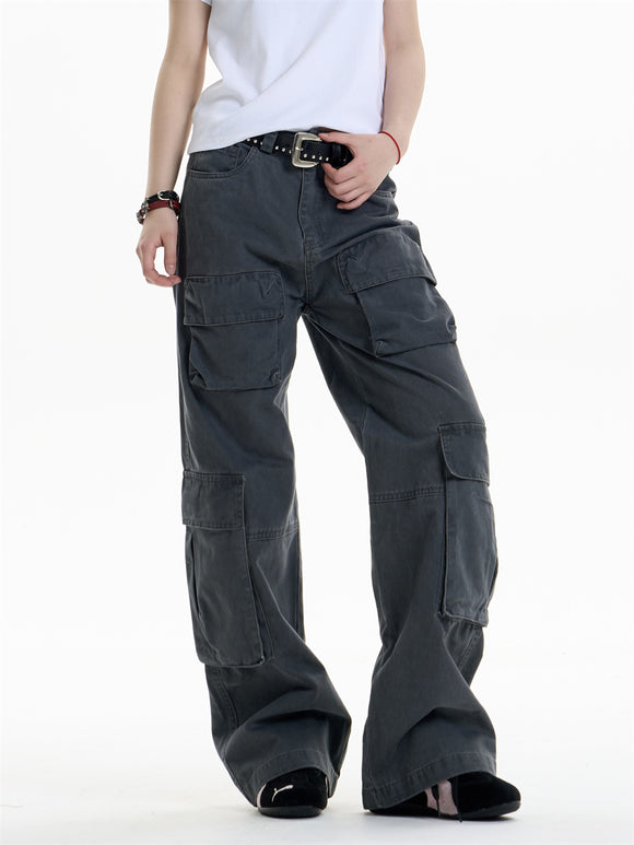 Pantalones Cargo Mujer Cintura Alta Pierna Ancha Casual