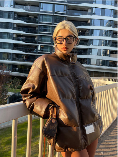Abrigo Parka Marrón con Cuello Alto y Cierre para Mujer - Image 3