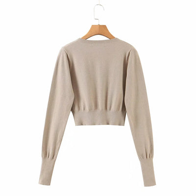 Cardigan Tejido Corto con Bordado de Letras Estilo Británico - Image 27