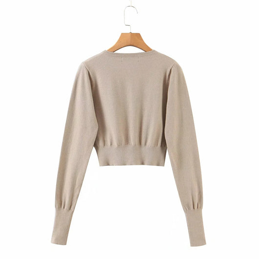 Cardigan Tejido Corto con Bordado de Letras Estilo Británico - Image 27