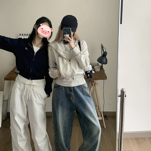 Sudadera Abrigo Gris con Capucha de Manga Larga para Mujer - Image 2