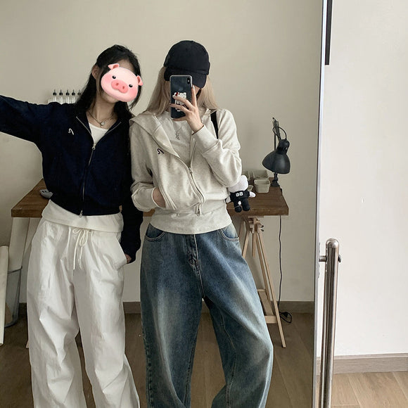 Sudadera Abrigo Gris con Capucha de Manga Larga para Mujer