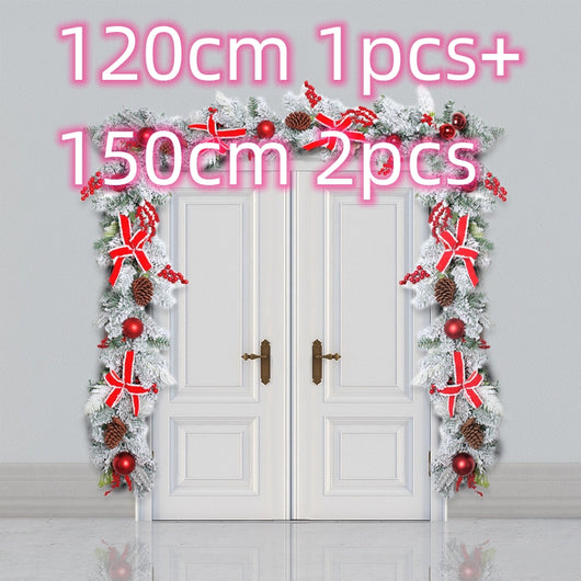 Corona Navideña Exterior con Efecto Nieve - Decoración Puerta Ratán Flocking - Image 18