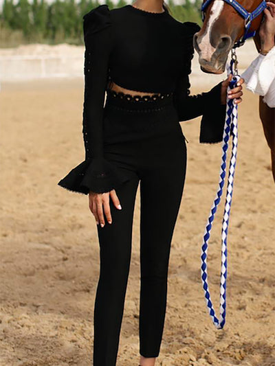 Conjunto Ajustado de Dos Piezas con Top de Manga Acampanada y Leggings - Image 12