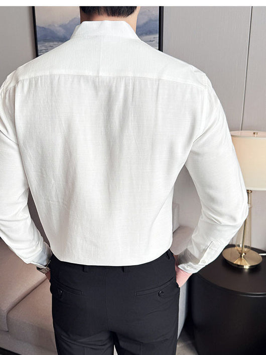Camisa Manga Larga Cuello Mao Hombre - Diseño Liso Versátil - Image 6
