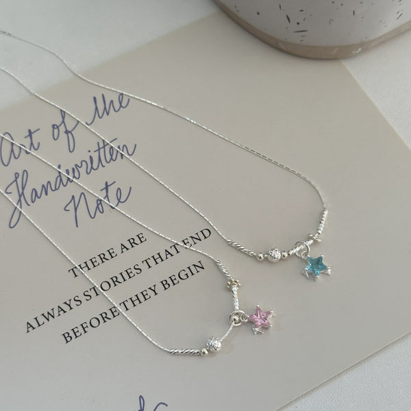 Collar de Plata S925 Estrella Diamante Colores Pastel - Diseño Delicado para Clavícula