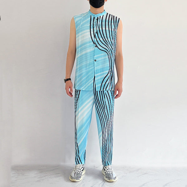 Pantalones Casuales Plisados con Estampado a Rayas para Hombre