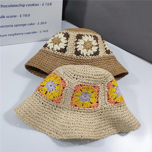 Sombrero Cubo de Paja Floral Elegante Plegable - Image 5