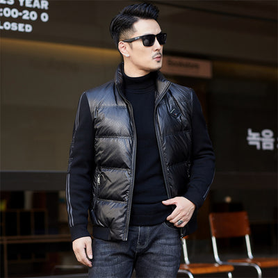 Chaqueta de Plumón para Hombre con Cuello Alzado y Mangas Tejidas - Image 4