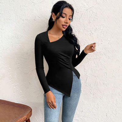 Blusa Versátil de Cuello Oblicuo para Otoño e Invierno - Manga Larga Cómoda - Image 3