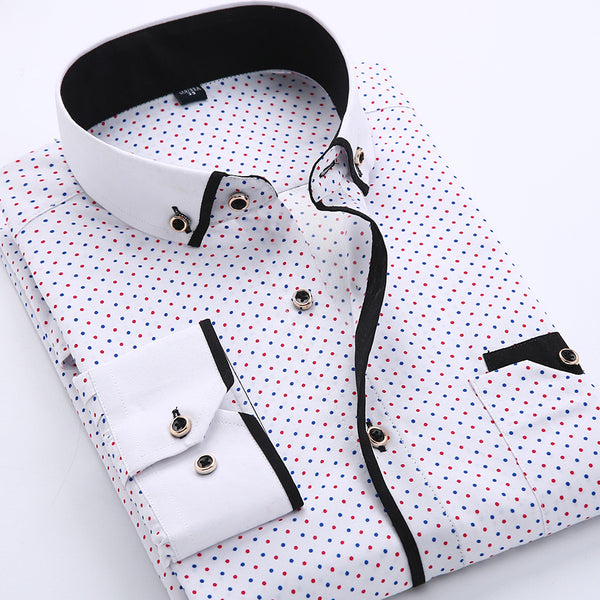 Camisa Slim Fit Business Formal con Entretela Estampada