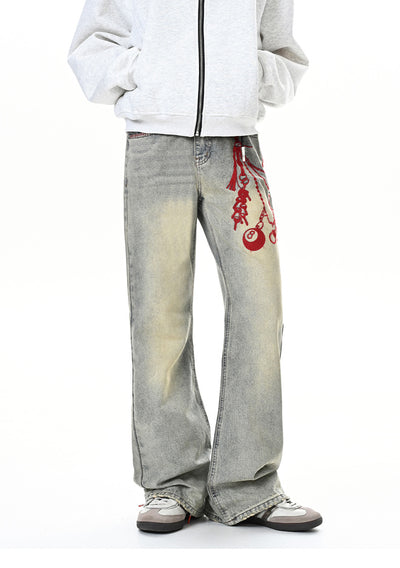 Pantalones Holgados con Bordado Vintage y Cierre - Image 14