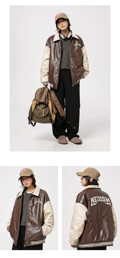 Chaqueta de Cuero PU Estilo Retro Americano con Letras Bordadas para Hombre - Image 17