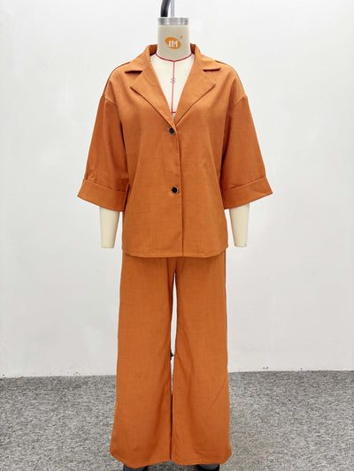 Conjunto de Dos Piezas: Camisa Suelta con Solapa y Pantalón Recto de Talle Alto - Image 14
