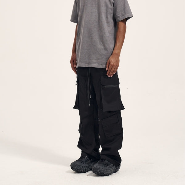 Pantalones Casuales Retro para Hombre con Bolsillos Múltiples y Cierre Lateral