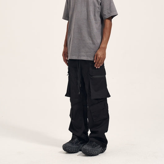 Pantalones Casuales Retro para Hombre con Bolsillos Múltiples y Cierre Lateral
