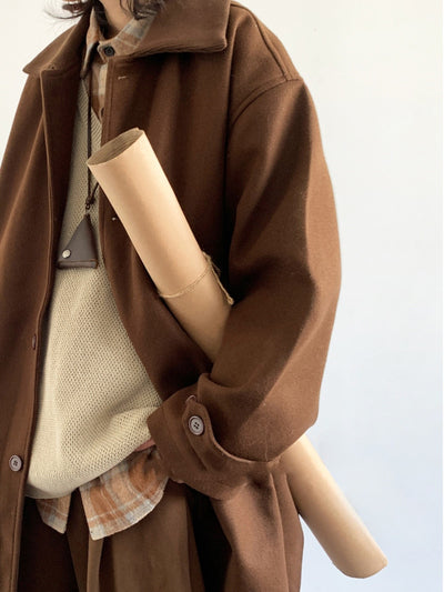 Abrigo de Lana Retro Marrón Estilo Japonés - Image 3
