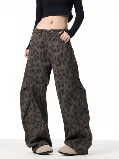 Pantalones Jeans Leopardo Retro Mujer Cintura Alta Pierna Ancha - Image 22