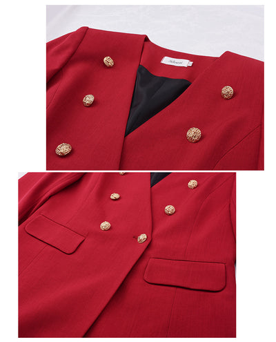 Blazer Doble Abotonado Talla Grande para Mujer - Corte Otoñal sin Cuello - Image 11