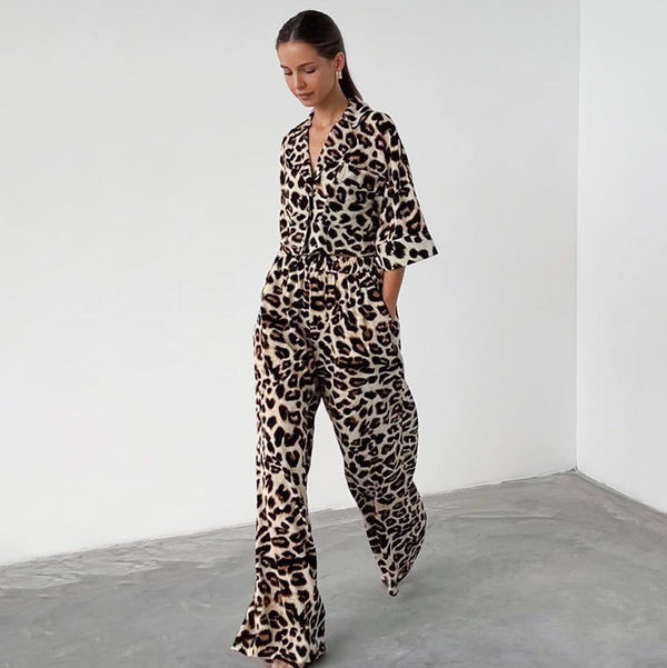 Conjunto Dos Piezas: Blusa Suelta Estampado Leopardo + Pantalón Ancho - Image 9