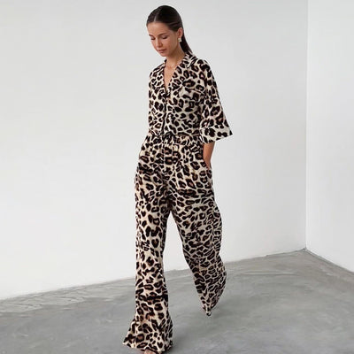 Conjunto Dos Piezas: Blusa Suelta Estampado Leopardo + Pantalón Ancho - Image 9
