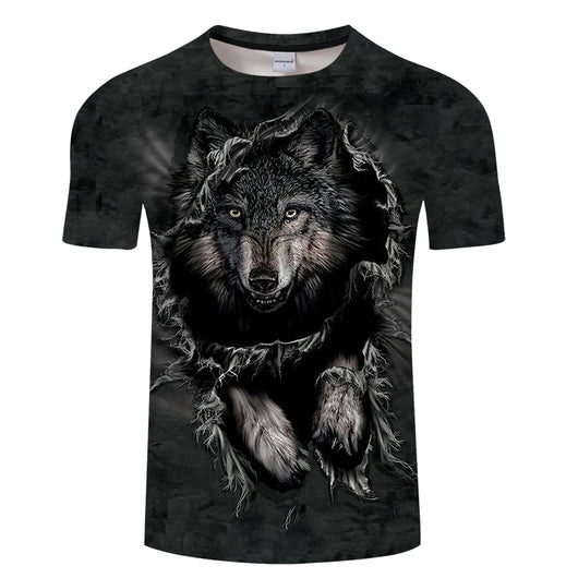 Playera Estampada Wolf 3D Tide Suelta Manga Corta Hombre - Image 6