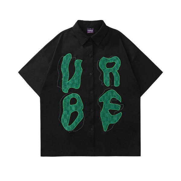 Camisa Casual Manga Corta con Parches Bordados de Letras Personalizadas