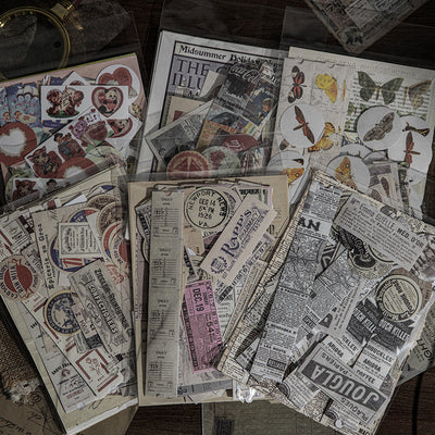 166 vintage-style decorative stickers featuring retro advertisements, tickets, and illustrations for scrapbooking and journaling. - Image 14