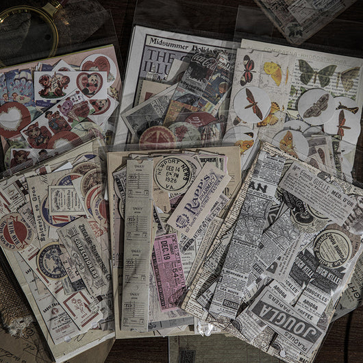 166 vintage-style decorative stickers featuring retro advertisements, tickets, and illustrations for scrapbooking and journaling. - Image 14