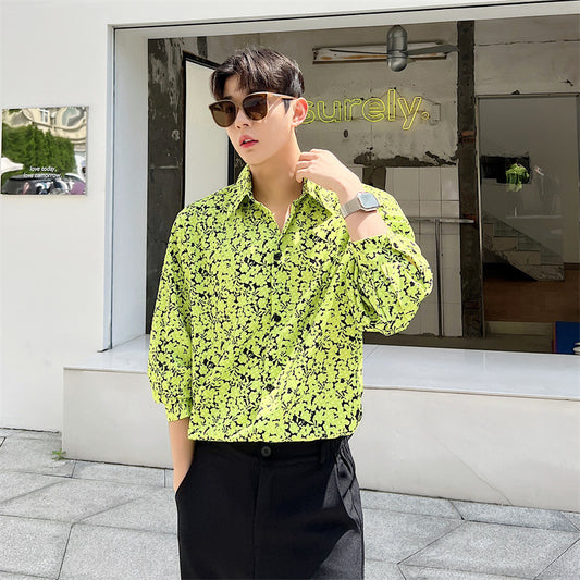 Camisa Casual de Manga Larga con Estampado Degradado Vibrante para Hombre - Image 2