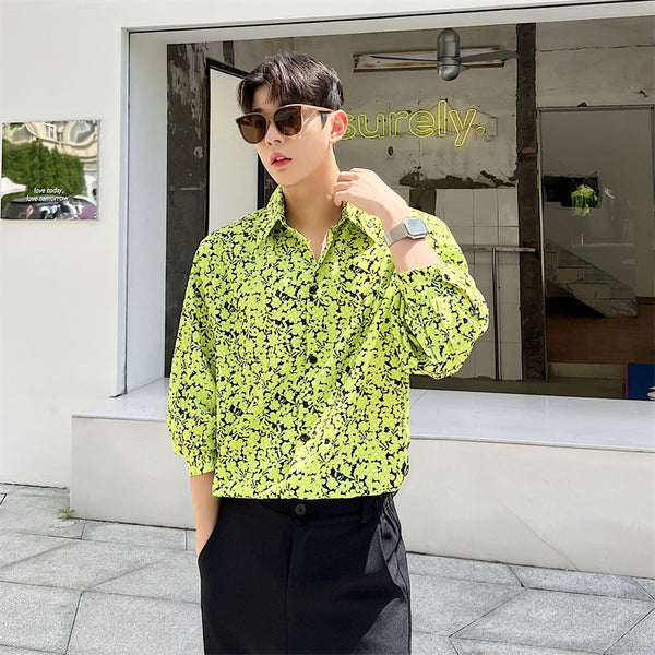 Camisa Casual de Manga Larga con Estampado Degradado Vibrante para Hombre