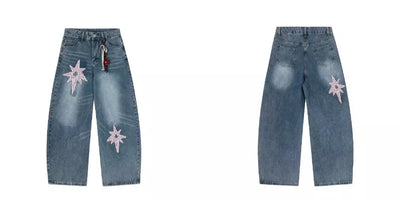 Pantalones Jeans Retro XINGX Parche Machete Pierna Ancha Suelta - Image 8