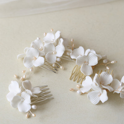 Tocado Nupcial de Flores de Cerámica Blanca Grande - Image 11