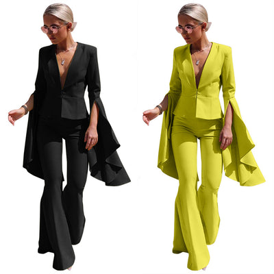 Traje de Pantalón Acampanado con Mangas Oversized Irregulares - Image 9