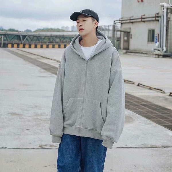 Cardigan Hoodie Hombre Suelto Color Liso Casual
