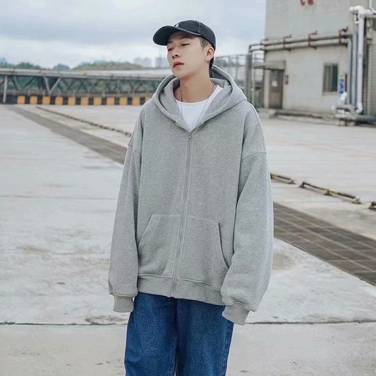 Cardigan Hoodie Hombre Suelto Color Liso Casual - Image 2