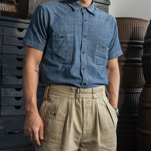 Camisa Vintage de Bolsillo Juvenil Manga Corta