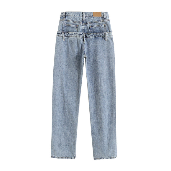 Jeans de Cintura Alta y Corte Recto para Mujer